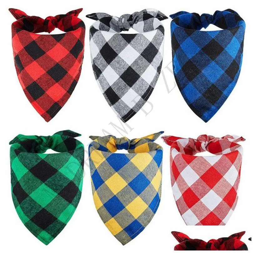 pet saliva towel classic plaid triangles scarf collar neckerchief washable cat dog bib bandana dog accessories