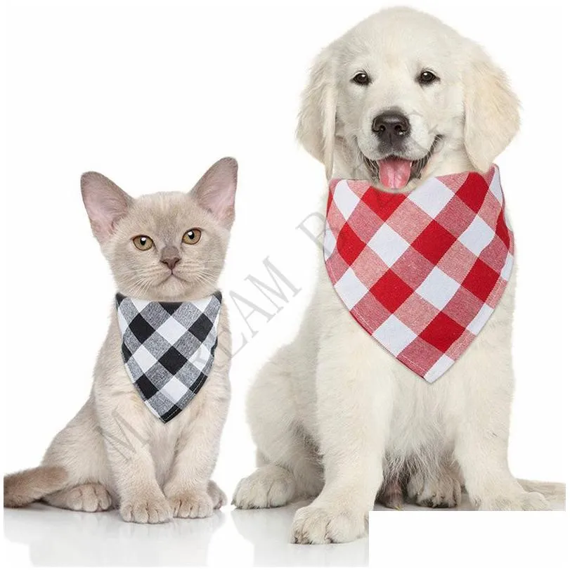 pet saliva towel classic plaid triangles scarf collar neckerchief washable cat dog bib bandana dog accessories