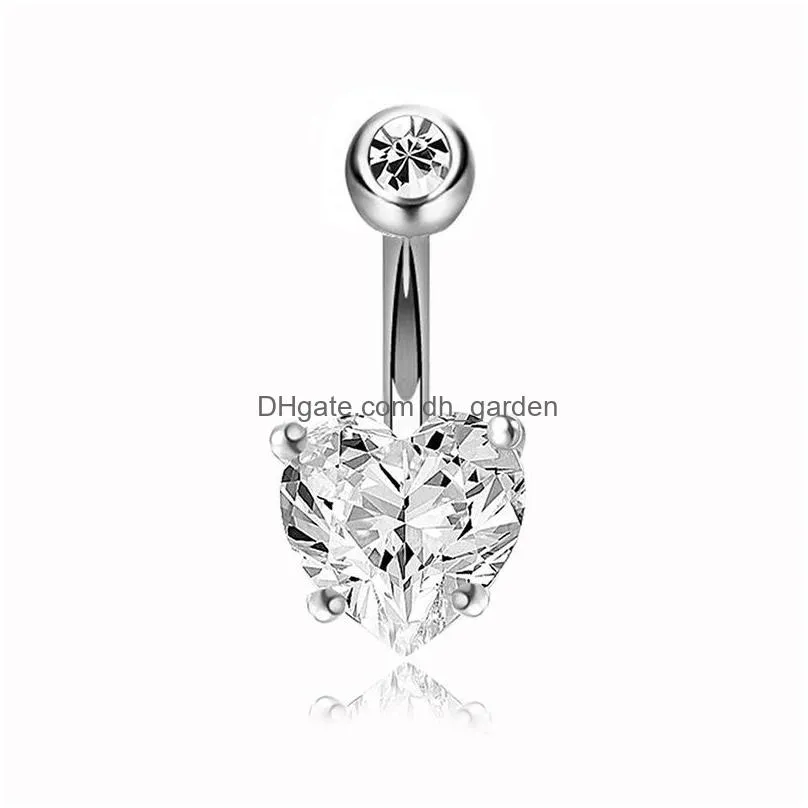 crystal belly button party favor stainless steel perforated diamond heart belly ring pendant ladies fashion jewelry