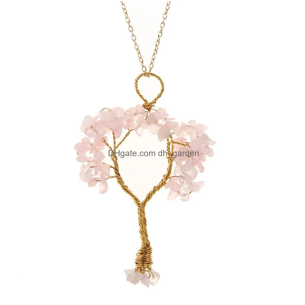 natural stone crystal pendant necklace life tree necklaces yoga energy stone fashion accessories