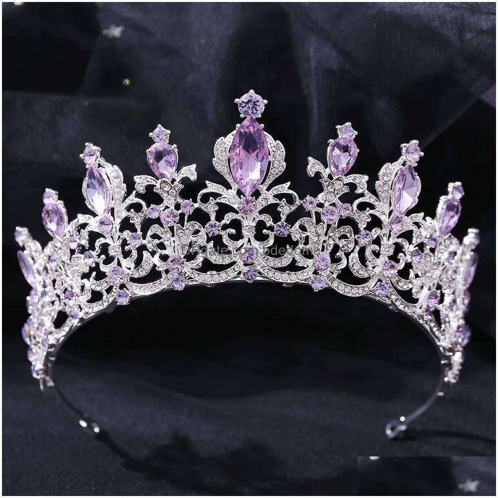 wedding hair jewelry kmvexo vintage silver color purple tiaras crowns headbands bride party diadem bridal ornaments 221109