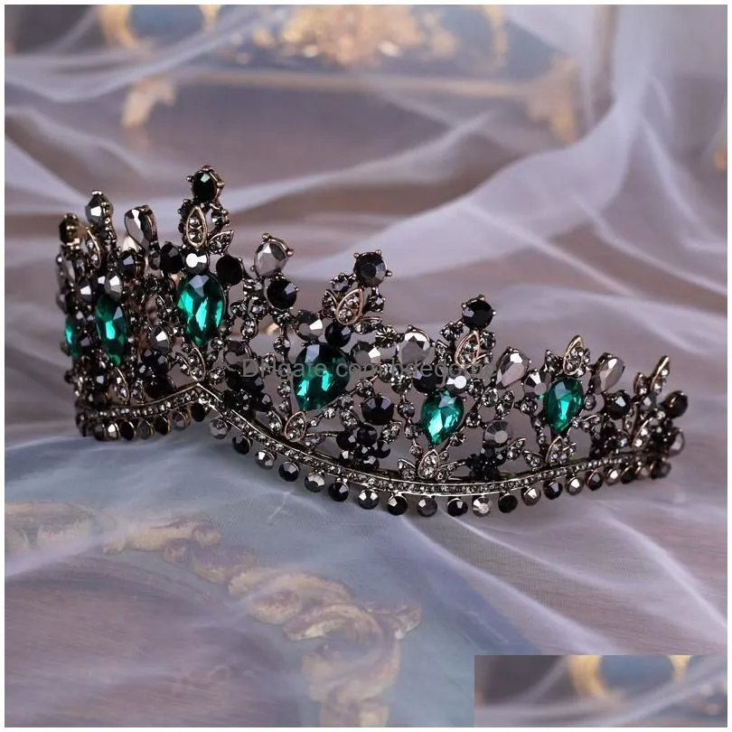 wedding hair jewelry baroque bronze black green crystal bridal tiaras crown vintage diadem for brides headbands accessories 220831