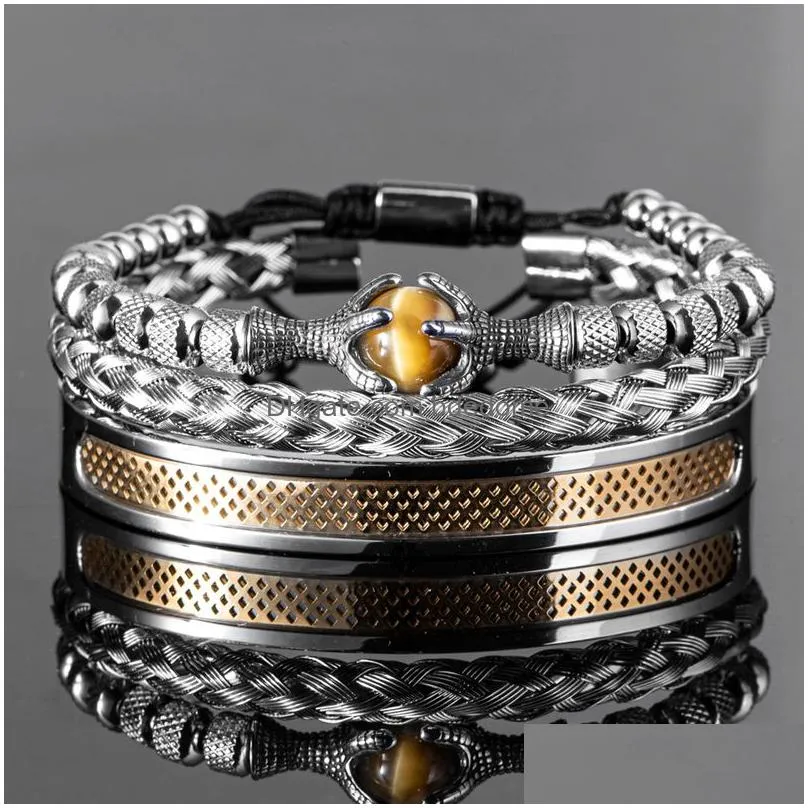 bangle luxury set men bracelet stainless steel handmade rope bangles men  bracelets with tigereye natural stone gift accessories