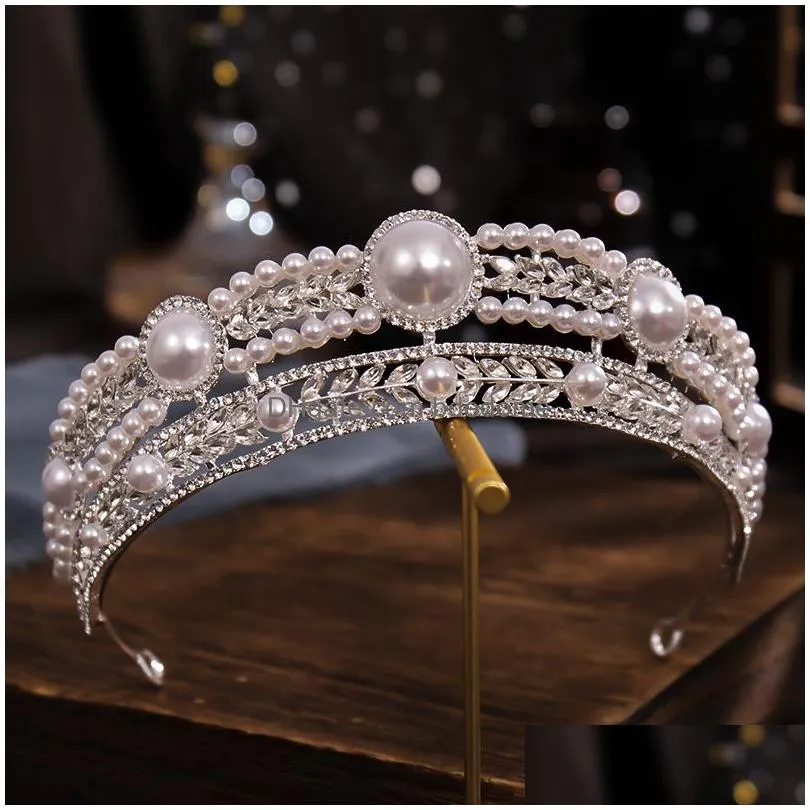 wedding hair jewelry kmvexo luxury gold color crystal pearls bridal tiaras crown pageant diadem headbands accesspries 220831