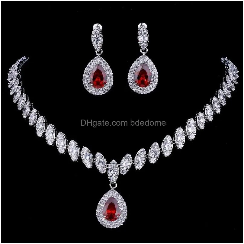 wedding jewelry sets em simulated bridal silver necklace 5 colors parure bijoux femme party gift 230215