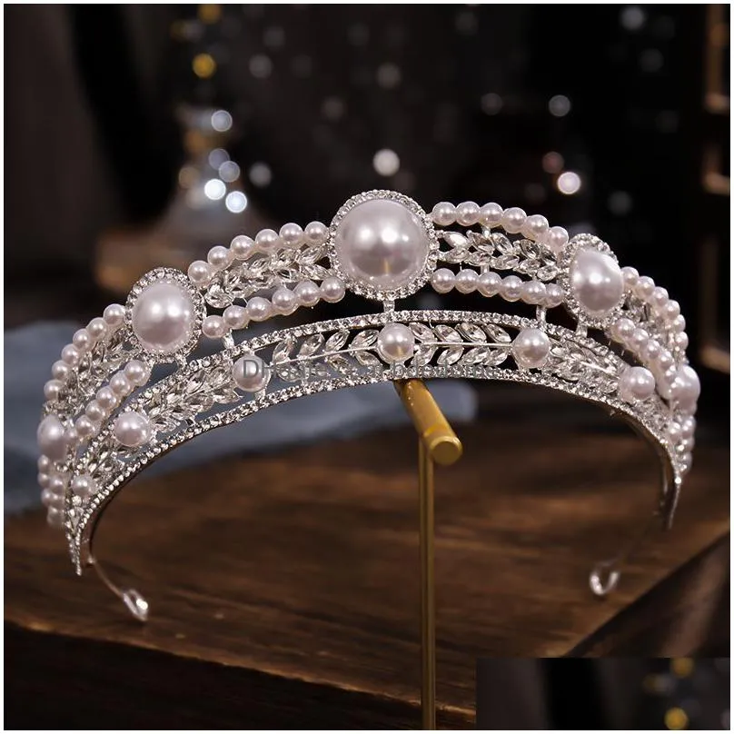 wedding hair jewelry kmvexo luxury gold color crystal pearls bridal tiaras crown pageant diadem headbands accesspries 220831