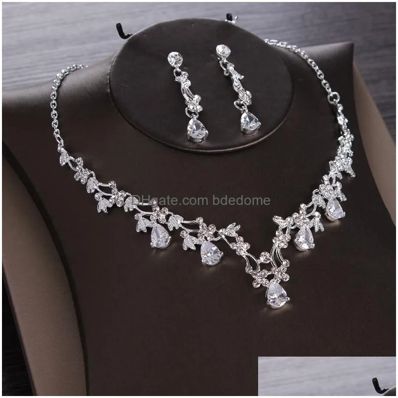 wedding jewelry sets luxury heart crystal bridal cubic zircon crown tiaras earring choker necklace african beads 230215