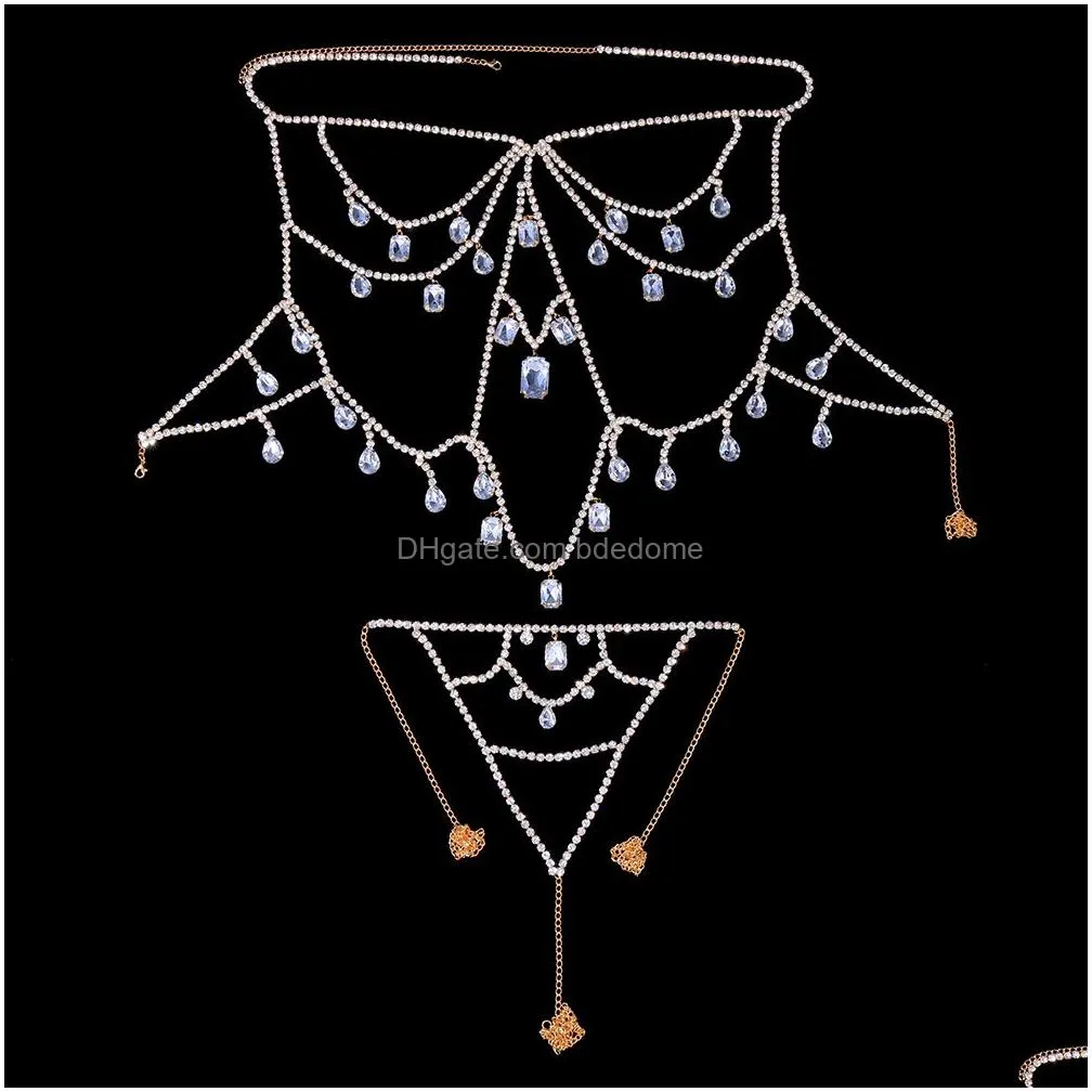 other rave exaggerated charm big crystal body chain set lingerie bikini harness for women bra and thong set sexy festival 221008