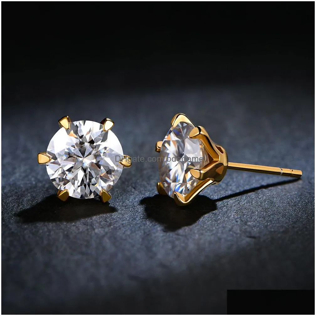 stud 18k gold plated 051 carat d color gemstone earrings for women solid 925 sterling silver solitaire fine jewelry 221119