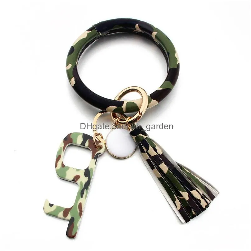 pu leather keychain door opener fashion printing bracelet keyring anti contact press elevator