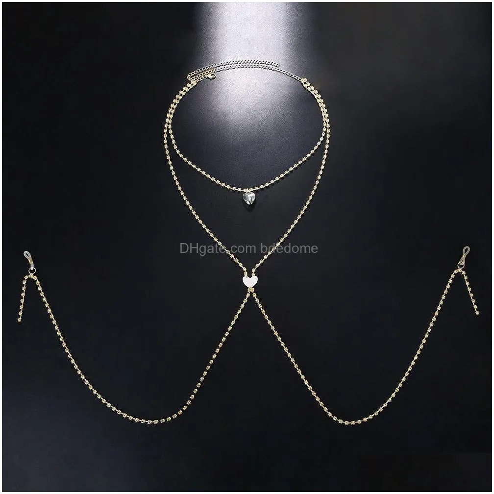 other fashion metal heart nipple chain jewelry with neck non piercing body chain necklace for women sexy festival outfit 221008