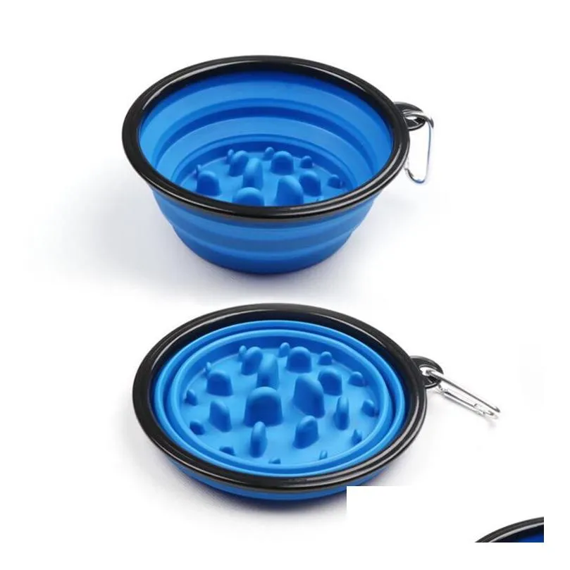 collapsible pet dog cat feeding bowl slow food bowl water dish feeder silicone foldable choke bowls for outdoor travel 9 colors to