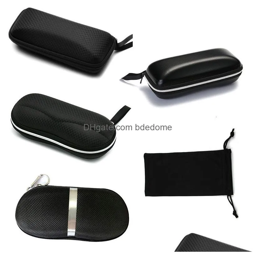 sunglasses cases 1pc black eyewear for women glasses box with lanyard zipper hard men cloth bag 221119