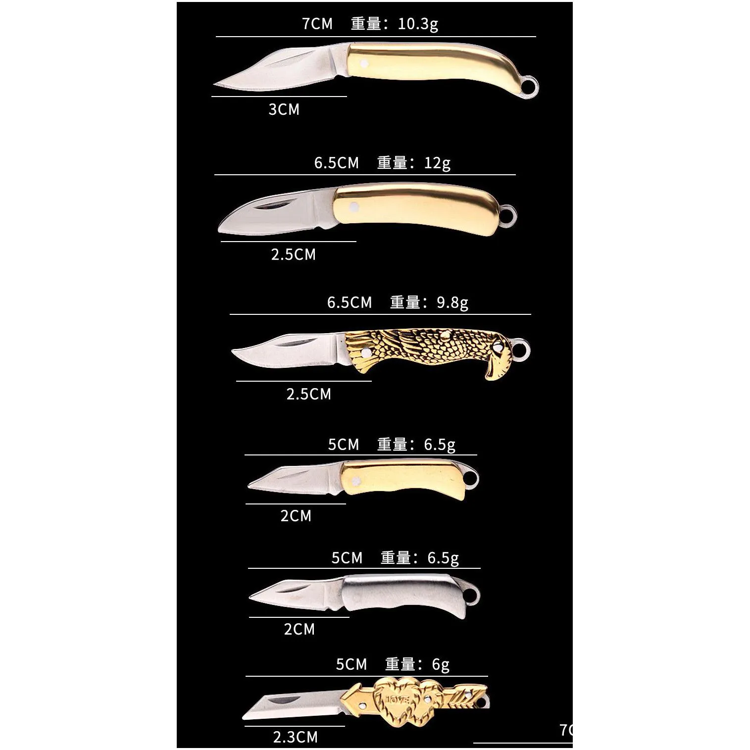 11 styles mini folding knife brass handle small blade woman man self-defense keychain knives exquisite gifts cute key chain package opener outdoor