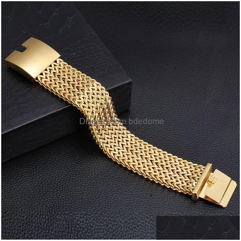 bangle 30mm 212223cm long luxury never fade gold plated man bracelet for men stainless steel mens bracelets on hand jewelry armband