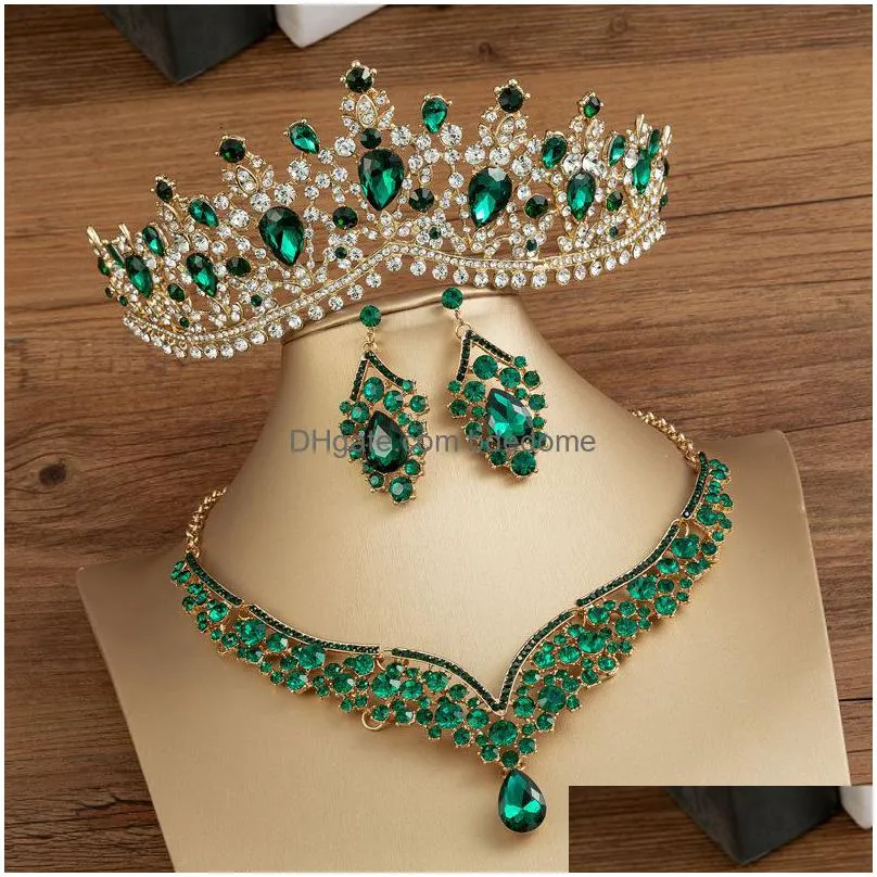 wedding jewelry sets baroque gold color black crystal bridal tiaras crown earrings choker necklace women dress dubai set 230216