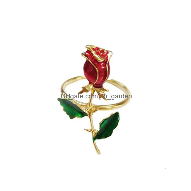 metal drop oil rose flower napkin ring valentine`s day restaurant table decoration napkin buckle