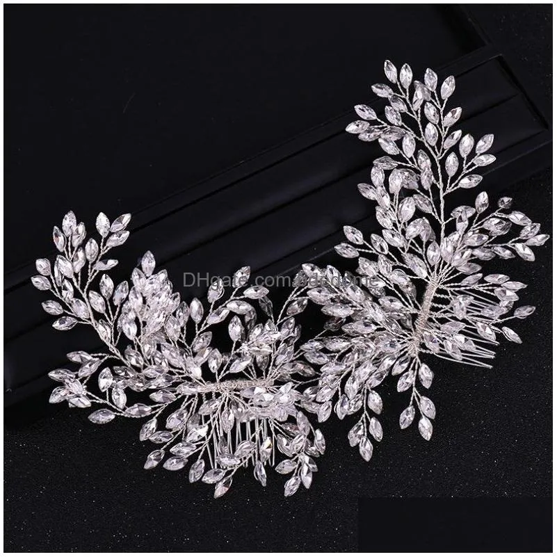 wedding hair jewelry luxury handmade double combs bridal headbands tiara accessories floral crystal comb band 220831