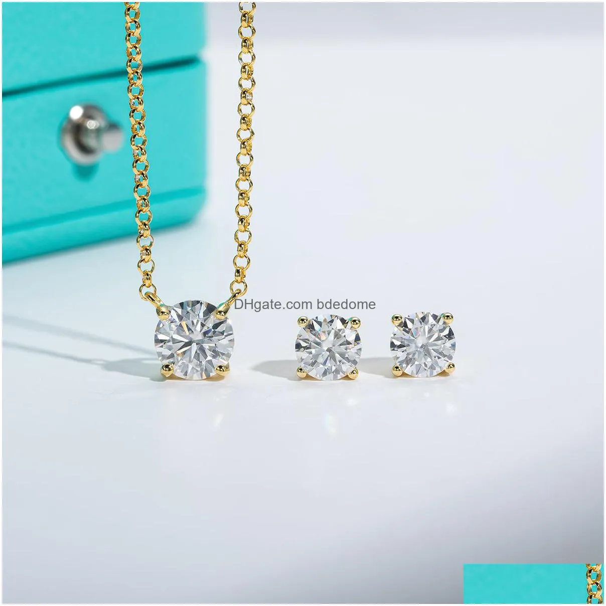 pendant necklaces anujewel 2ct necklace 1ct earrings 925 sterling silver jewelry bridal set wholesale for women 221109