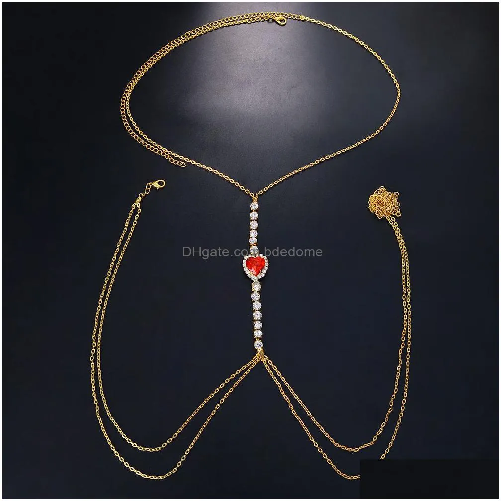 other rave red heart crystal necklace waist belly chain sexy body chain chest jewelry for women festival outfit accessories 221008