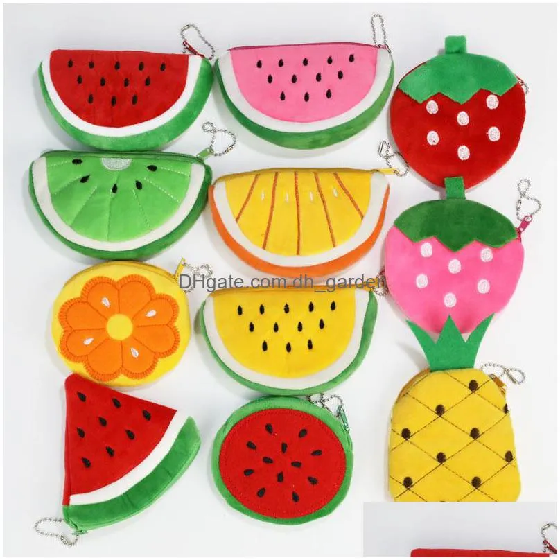 creative fruit plush coin purse cartoon children`s zipper pencil cases wallet portable storage bag keychain gift free dhl