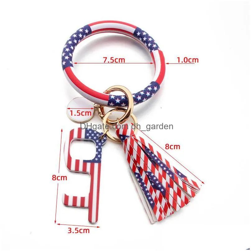 pu leather keychain door opener fashion printing bracelet keyring anti contact press elevator