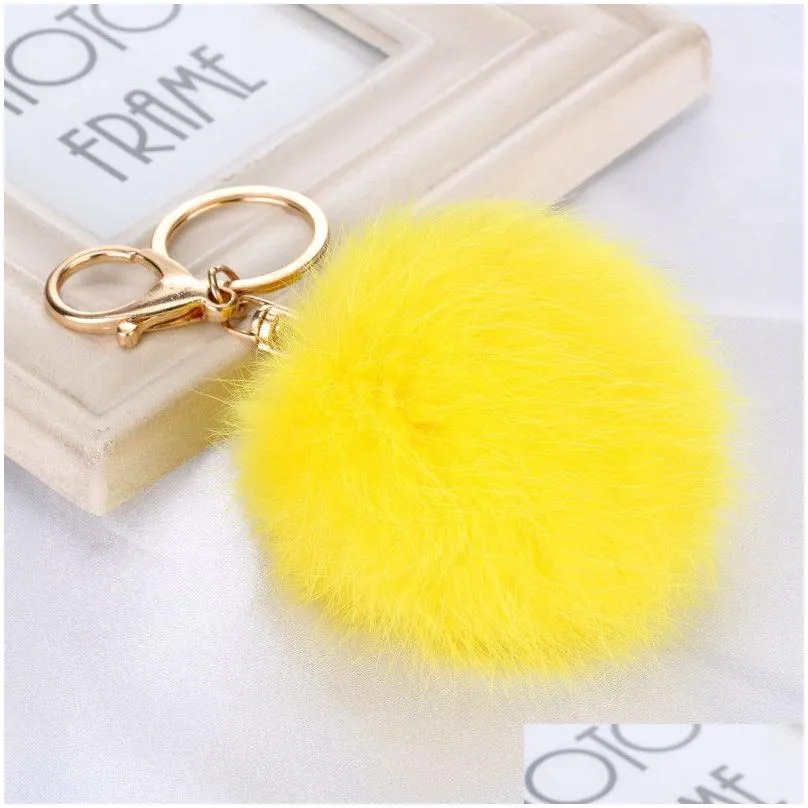 multicolor 8cm rabbit fur ball keychain pom pom plush car key chain handbag key ring pendant key rings