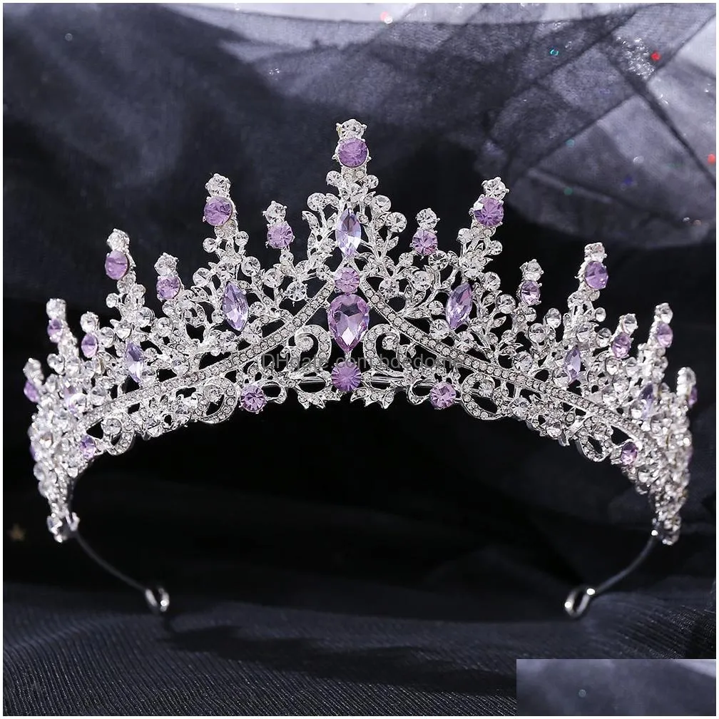 wedding hair jewelry kmvexo vintage silver color purple tiaras crowns headbands bride party diadem bridal ornaments 221109