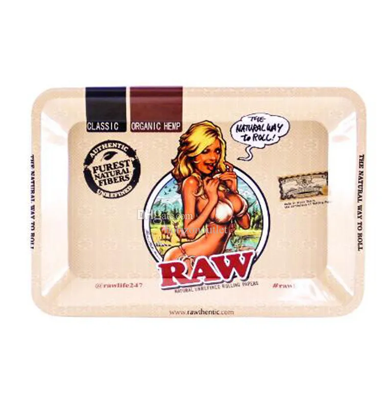 180*125mm 20 Styles Raw Backwoods Cartoon Rolling Tray Metal Cigarette Smoking Small Trays Dry Herb Tobacco Plate Case Storage Mini Machine Tool Gift New