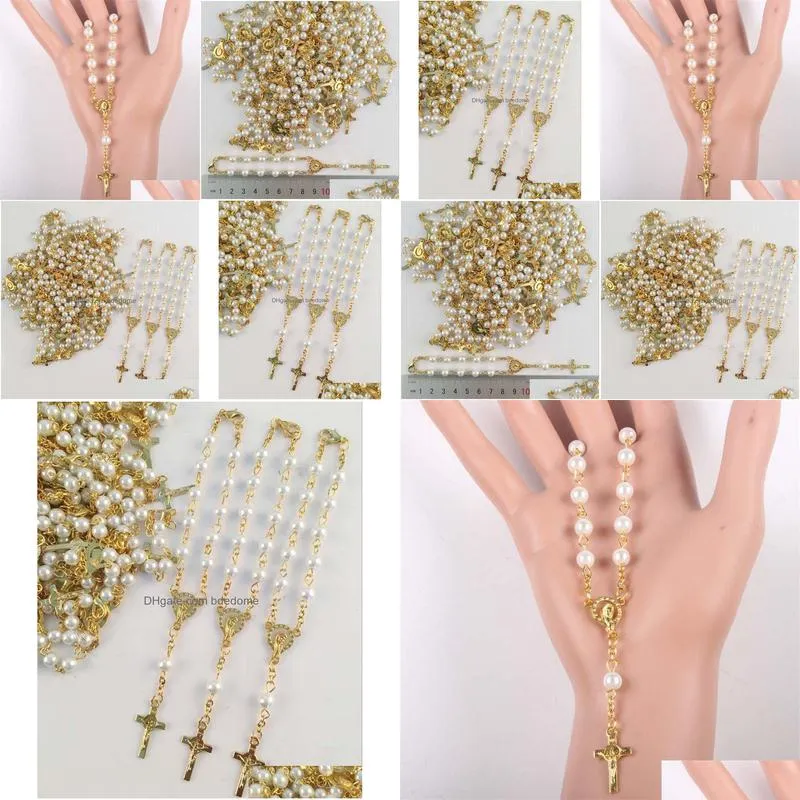 bangle religious vintage prayer women christian bead chain glass pearl bead religious catholic rosary bracelet gold color 220831