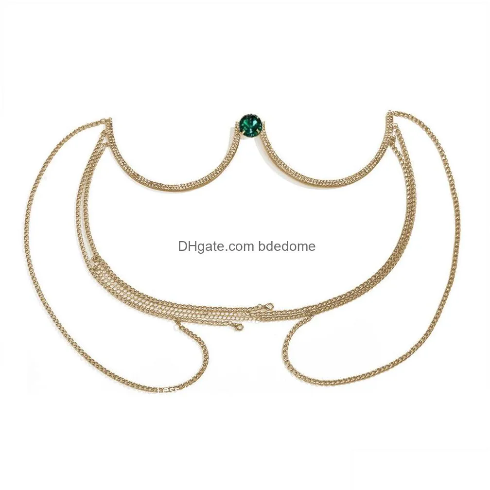 other fashion green gem chest bracket bras chain body jewelry for women body chain bra harness lingerie festival gift 221008