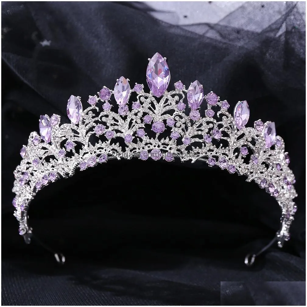 wedding hair jewelry kmvexo vintage silver color purple tiaras crowns headbands bride party diadem bridal ornaments 221109