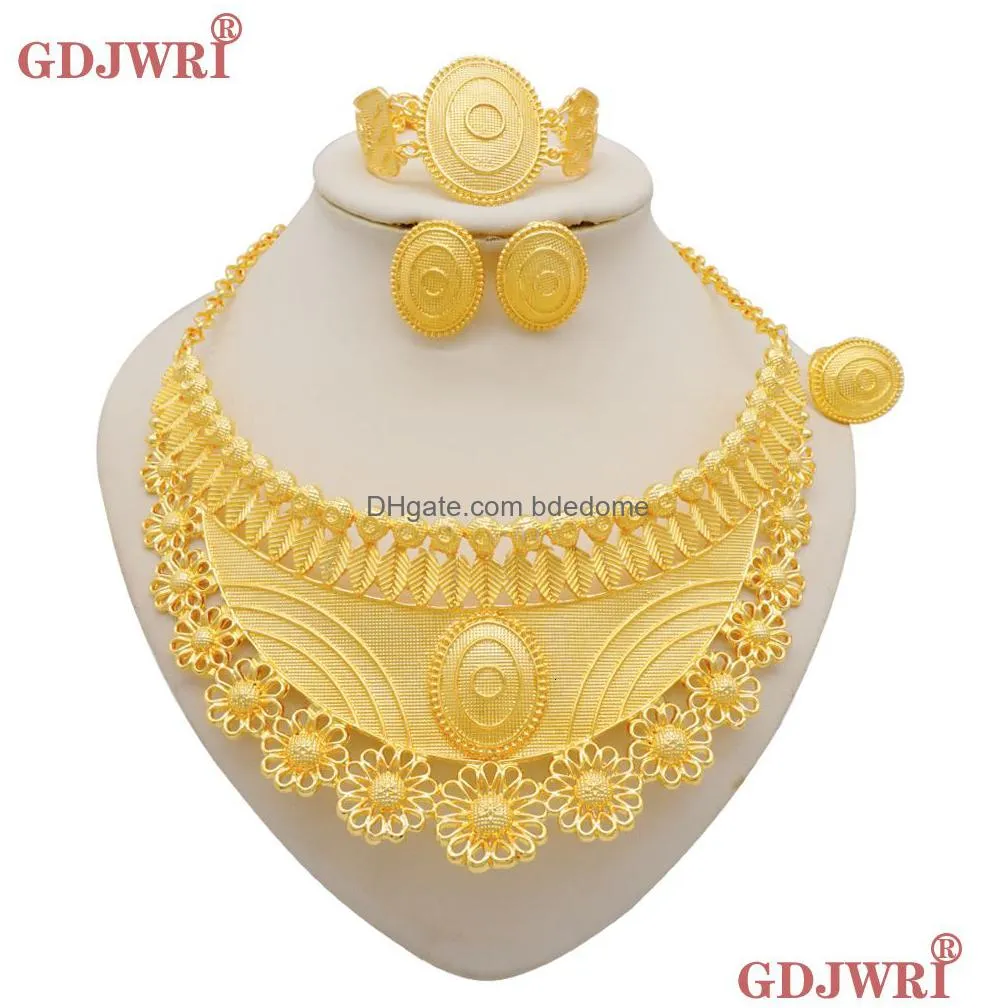 wedding jewelry sets luxury dubai gold color jewelry sets for women indian necklace earrings arab african nigerian bridal jewellery