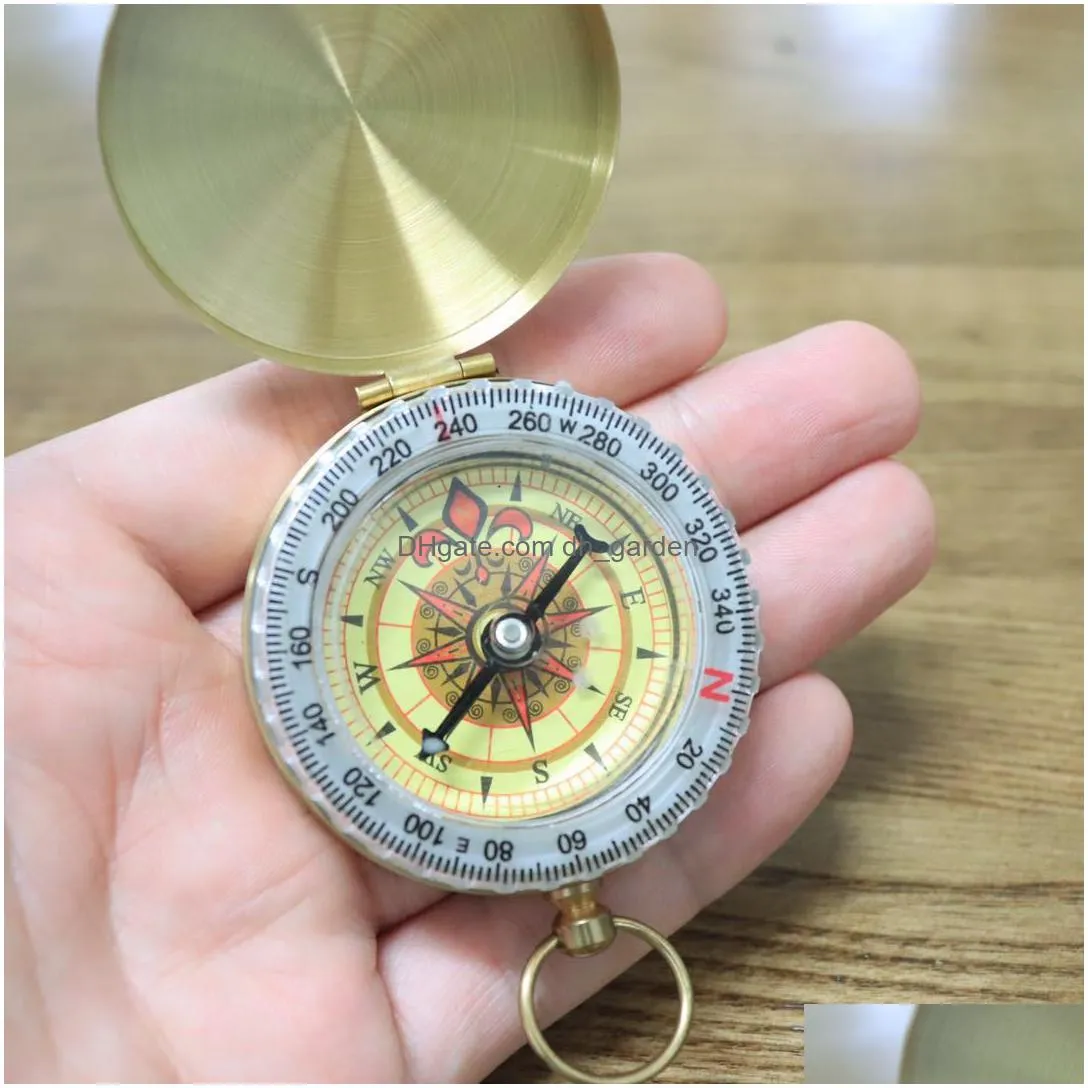 luminous brass pocket compass sports camping hiking portable brass pocket fluorescence compass navigation camping tools party favor