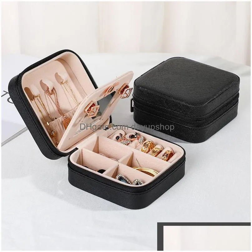 jewelry boxes box portable leather organizer display travel case with mirror storage earring holder 230808