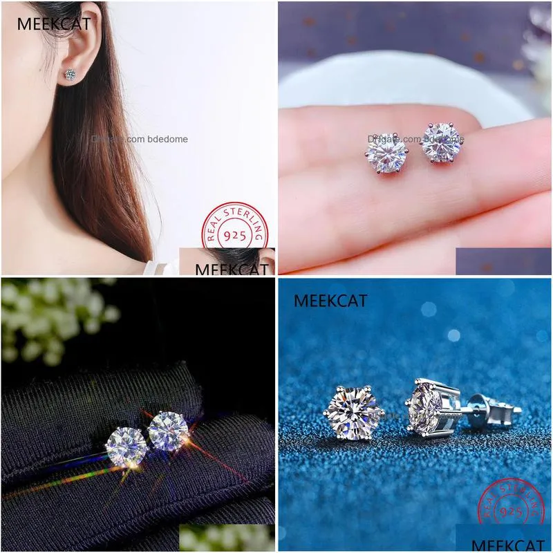 stud total 02ct 6mm round cut vvs1 925 silver earrings diamond test passed fashion love token woman girl gift 221119