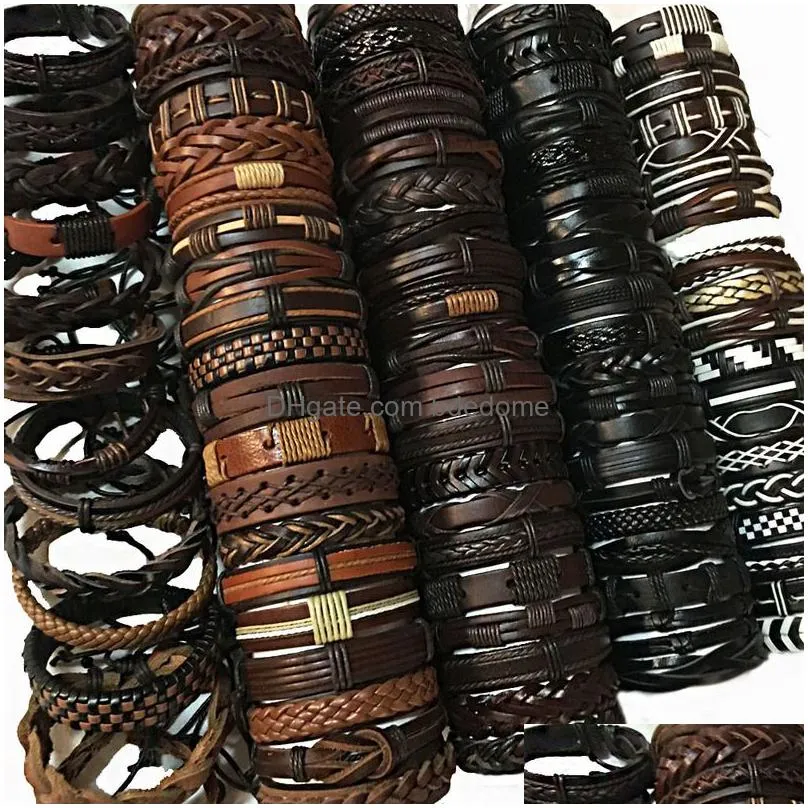 bangle random 50pcs wholesale bulk lots handwoven wrap multilayer leather braided rope wristband men bracelets bangles for women kp9