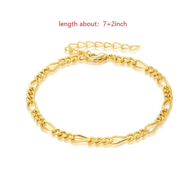  gold color charm barcelet set simple design for women trendy handmade fashion jewelry cuba figaro snake beads chain length 7add2inch
