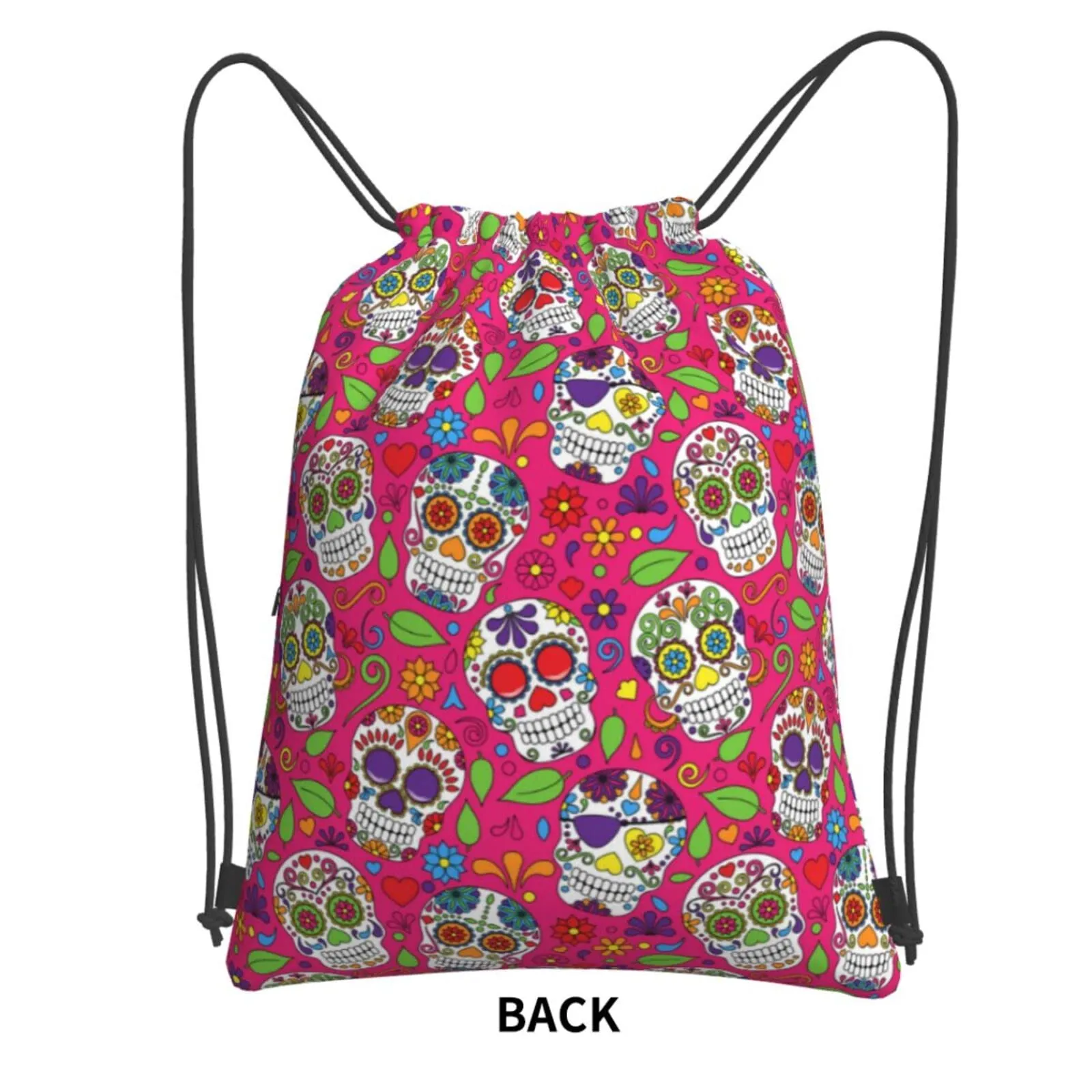 sugar skull drawstring backpack string bag sackpack for gym shopping beach sport yoga
