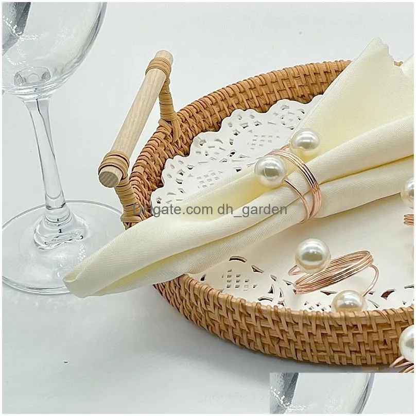 rose gold pearls napkin rings wedding napkin buckle christmas party table decorations ornaments