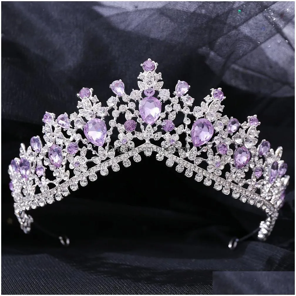 wedding hair jewelry kmvexo vintage silver color purple tiaras crowns headbands bride party diadem bridal ornaments 221109
