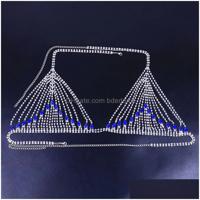 other stonefans sexy blue bra thong sets harness for women summer clothing crystal bikini body chain bra festival jewelry 221008
