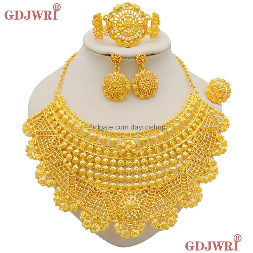 earrings necklace luxury dubai gold color jewelry sets for women indian necklace earrings arab african nigerian bridal jewellery