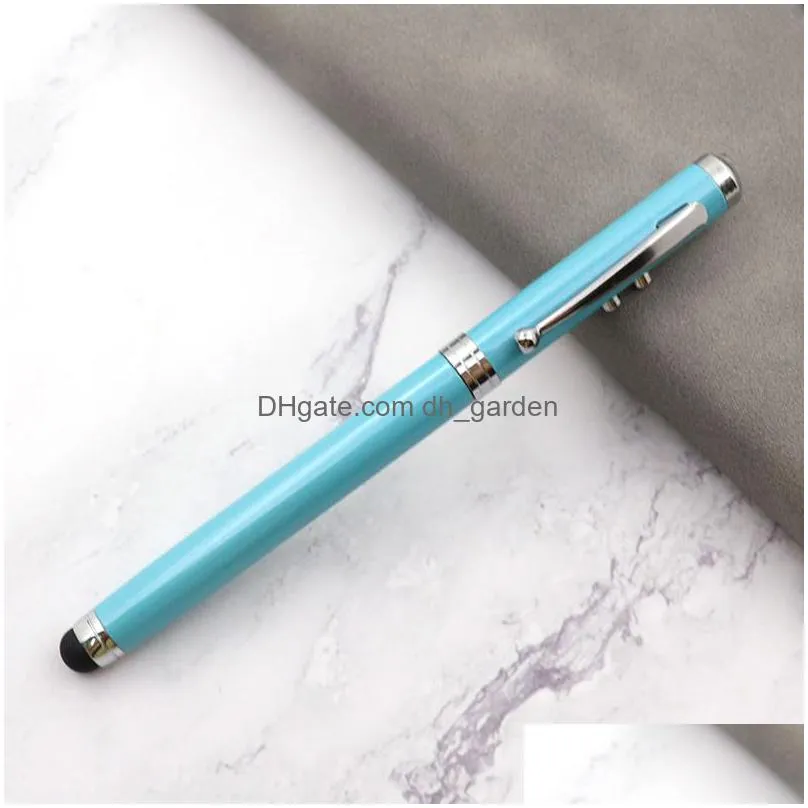 4 color multifunctional ballpoint pens creative metal laser touch screen pen led flashlight school office supplies