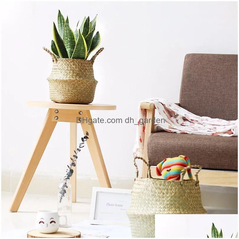 bamboo storage basket foldable flower pot household hand woven baskets multifunctional laundry straw collage wicker garden supplies
