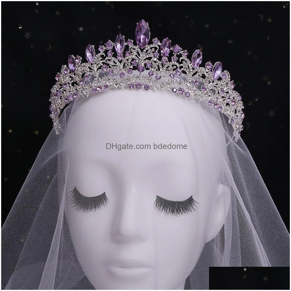 wedding hair jewelry kmvexo vintage silver color purple tiaras crowns headbands bride party diadem bridal ornaments 221109