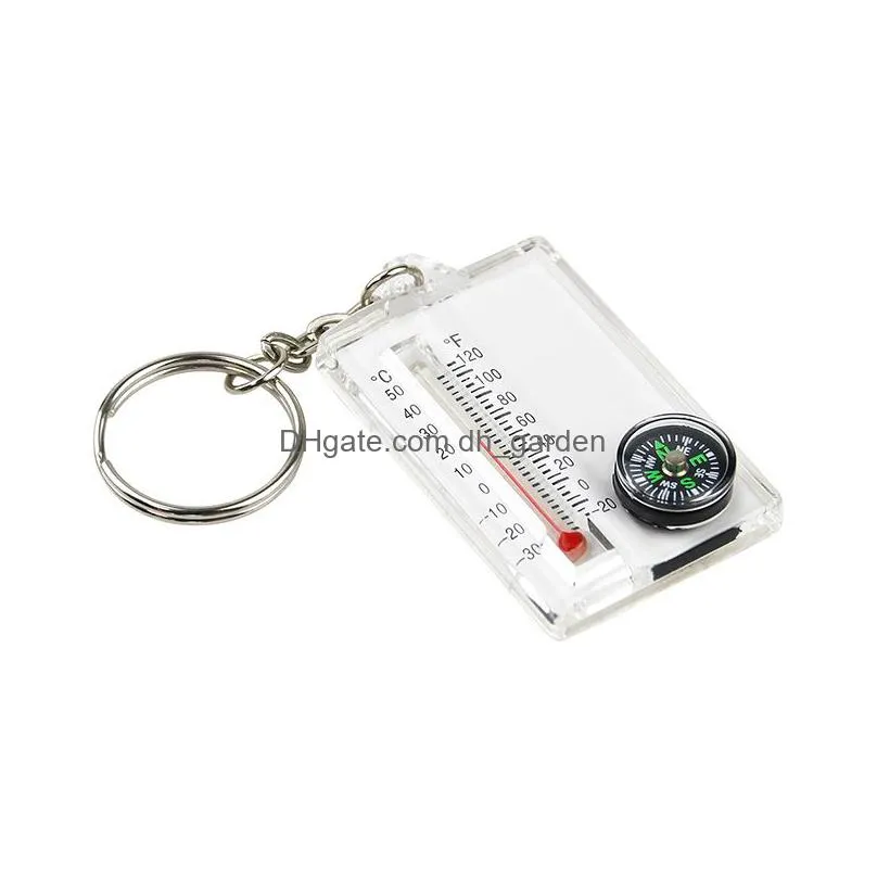outdoor portable compass keychain thermometer compass pendant key chain keyring camping tool