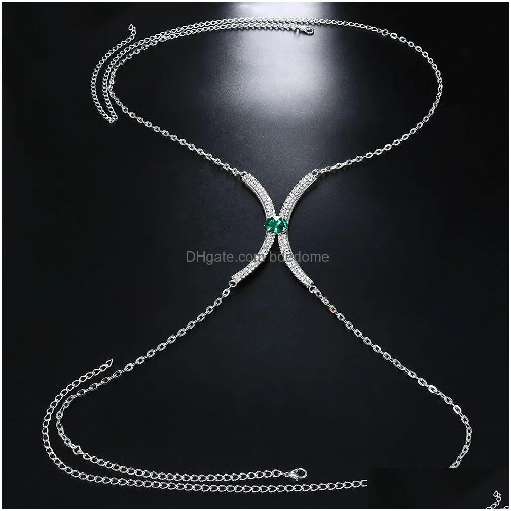 other stonefans green crystal chest bracket bra chain underwear jewelry sexy accessories bikini body chain harness jewelry 221008