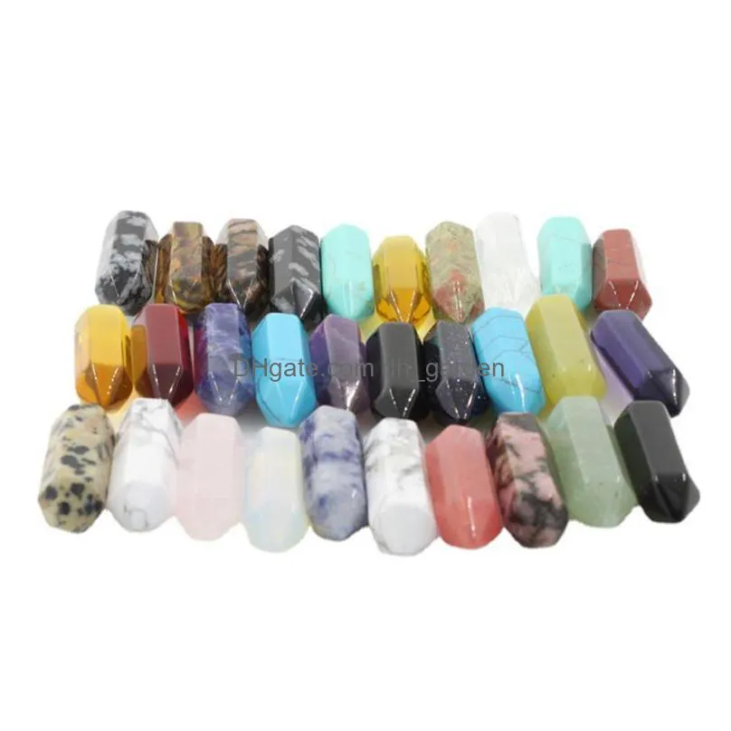 natural crystal stone party favor hexagonal column gem pendant accessories diy jewelry 32x8mm