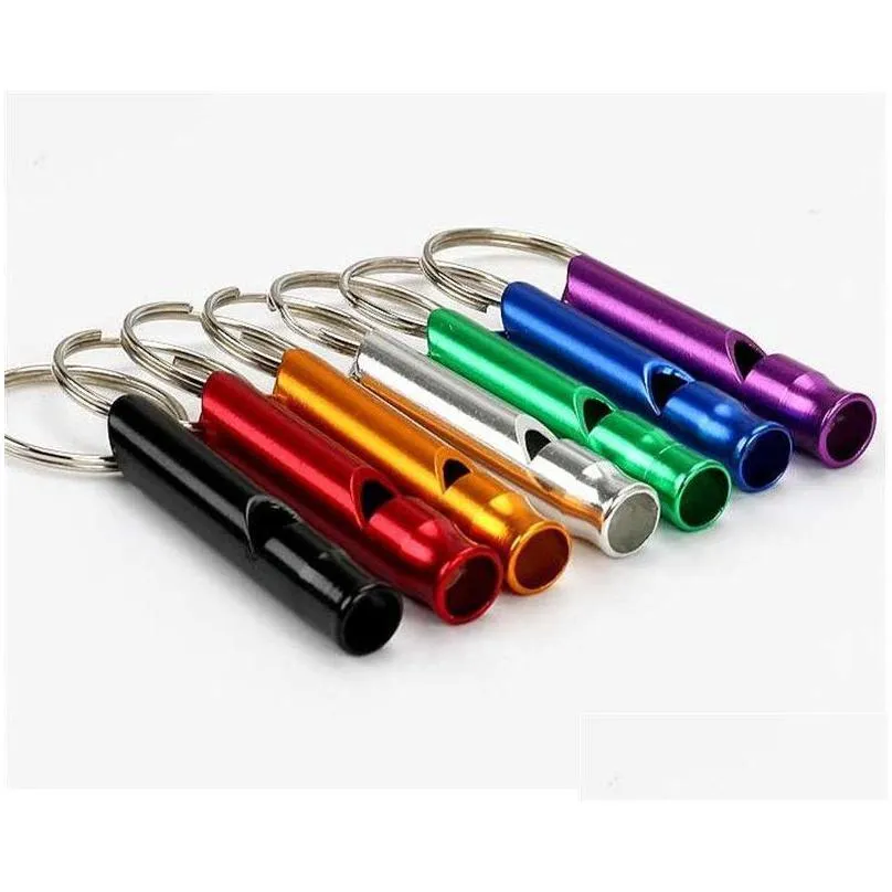 metal whistle keychains portable self defense keyrings rings holder car key chains accessories outdoor camping survival mini tools promotion